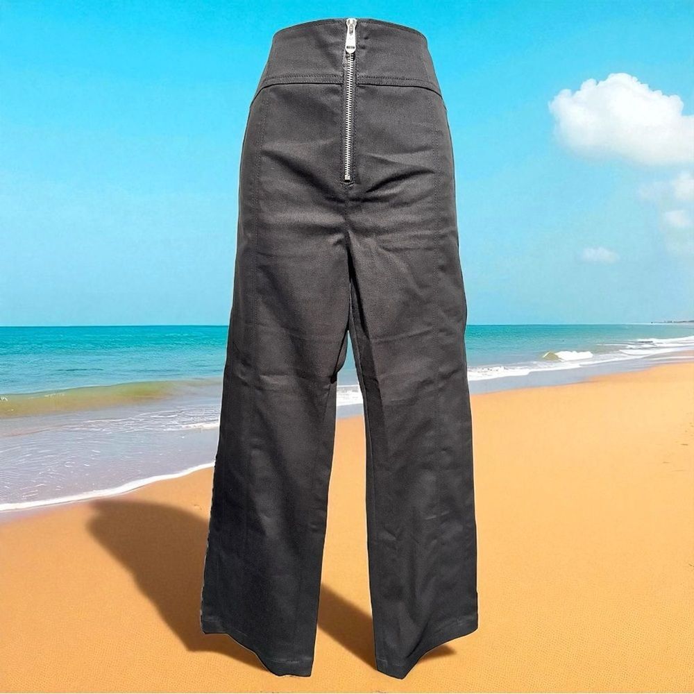 NWT Cinq à Sept Loren Stretch Cropped Flare  Zip Cotton Denim Pant Black Size 14
